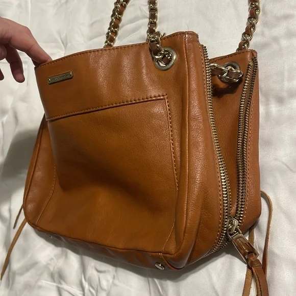 Rebecca Minkoff Tan Leather crossbody shoulder bag with chain adjustable strap - Picture 2 of 11
